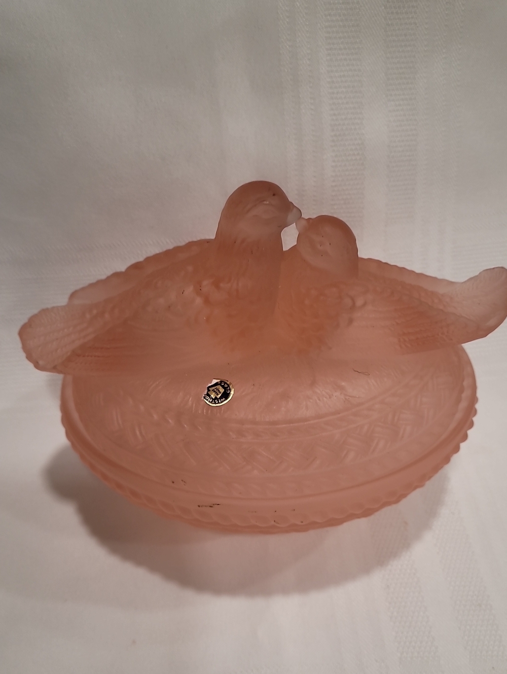 Pink Satin Glass Love Birds Westmoreland Covered Dish - Picture 2 of 8